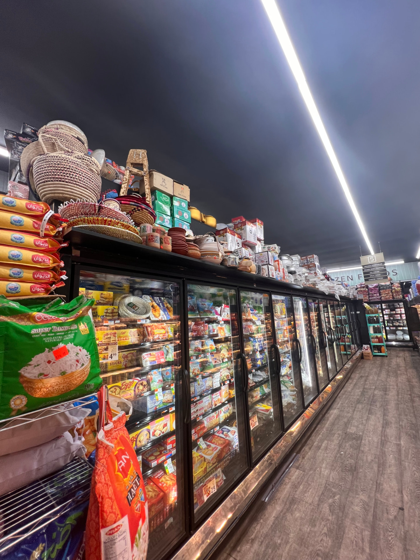 Frozen foods freezer aisle at Hana Market